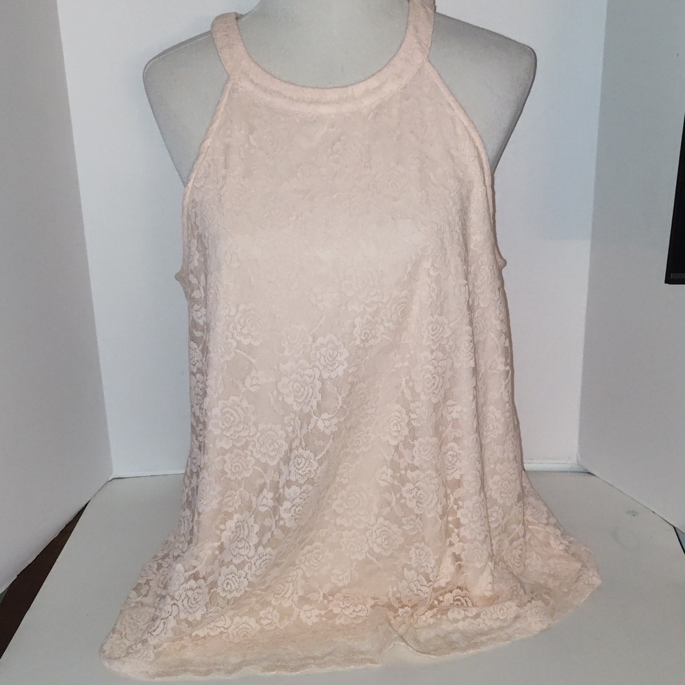 Torrid high neck pink Rose lace tank size 0